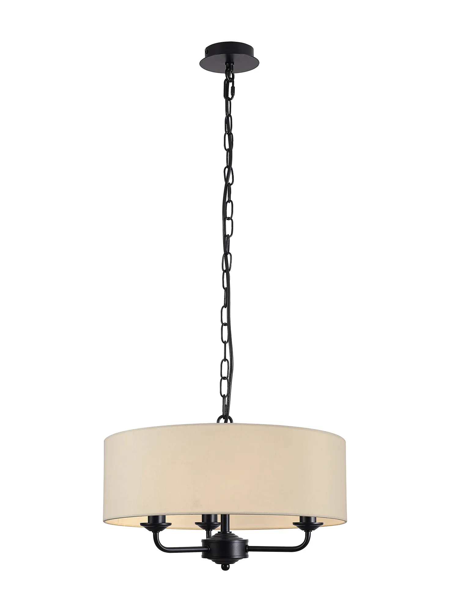 DK1016  Banyan 45cm 3 Light Pendant Matt Black, Ivory Pearl